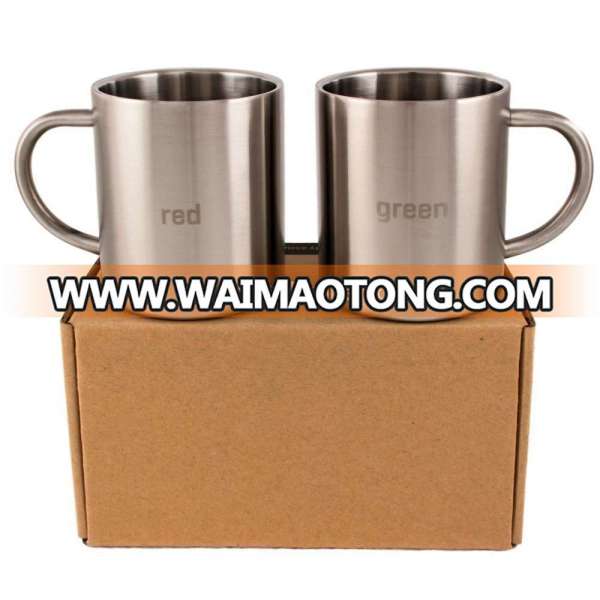 Stainless Steel Double Walled Mugs,13.5oz Metal Water coffee Tea Beer Drinking Mug Cup with Literal Color Words, Set of 2